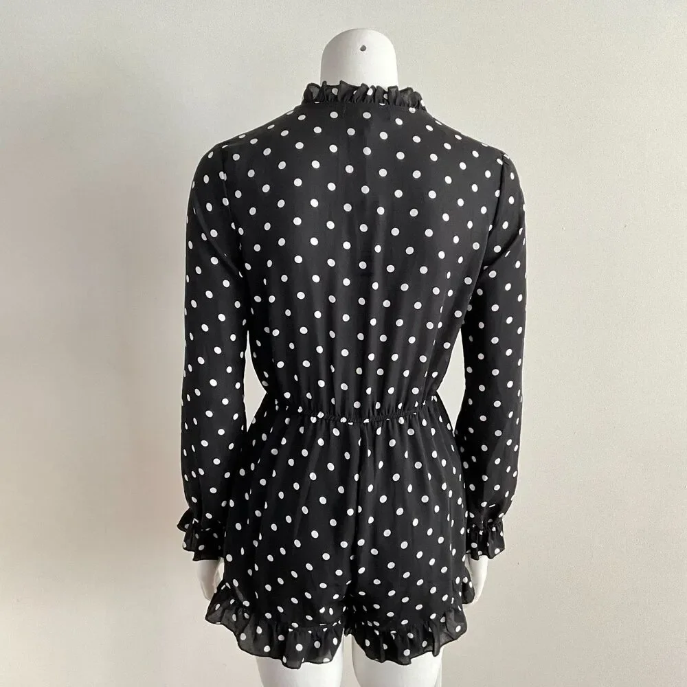 Romeo & Juliet Romper Black White Dot Print Ruffles S